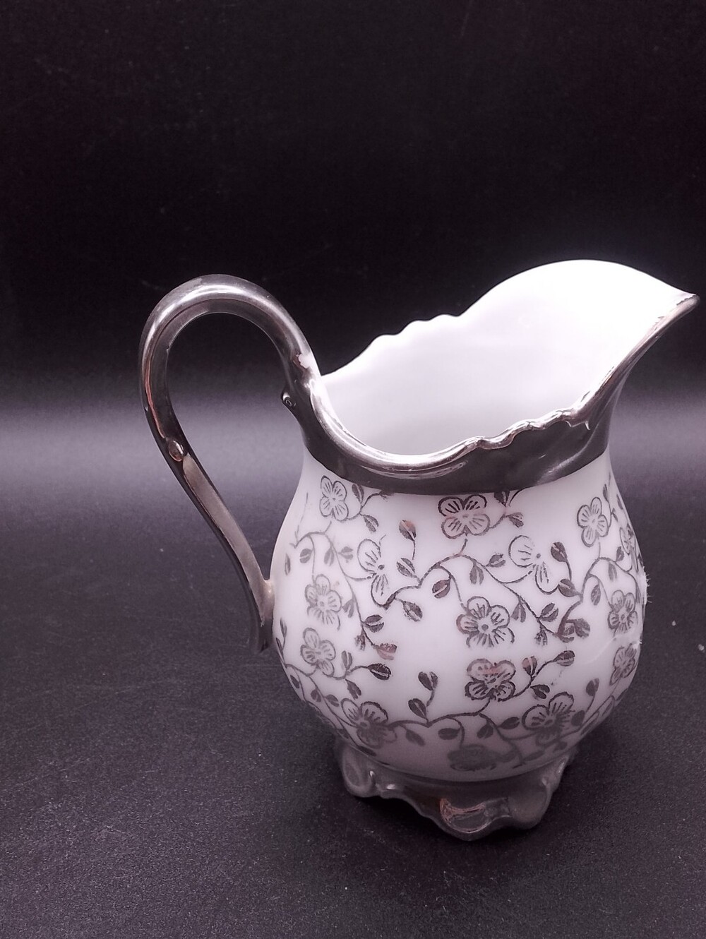 Bavaria Silver/White Creamer Floral Schinding Beautiful Shape